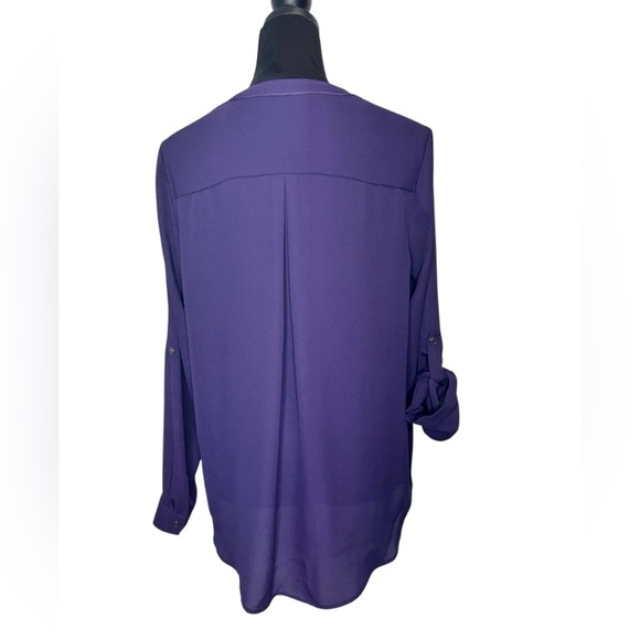 Simply Vera Vera Wang Roll Tab Sleeve Popover Blouse Plum - Picture 2 of 10